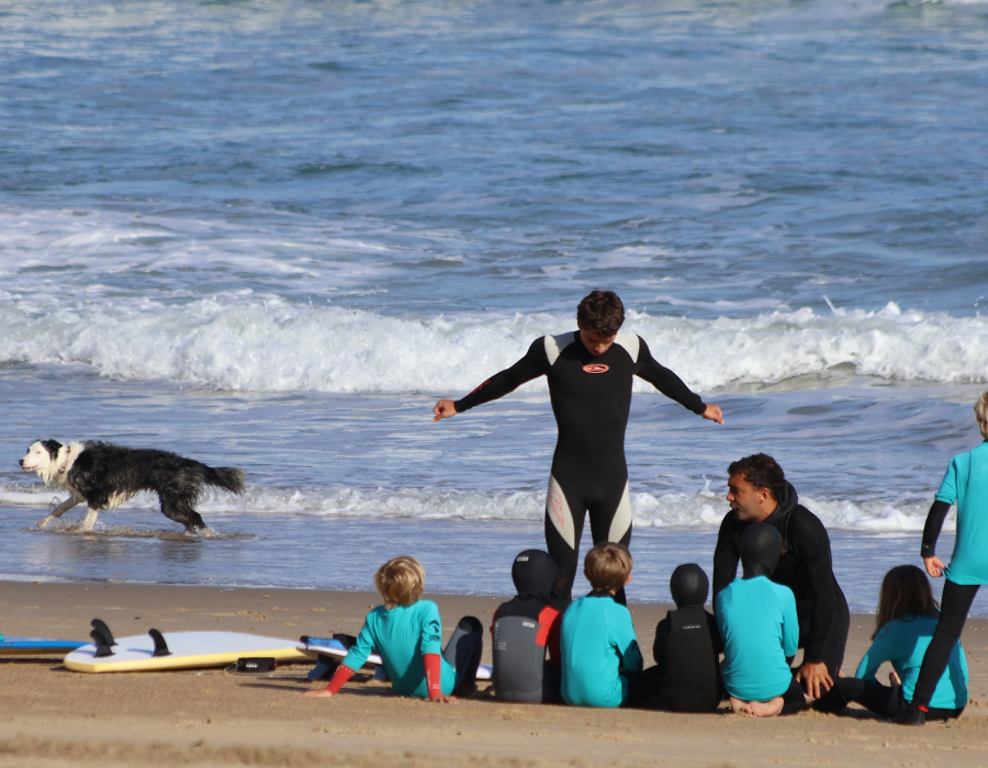 surf instructor with kids