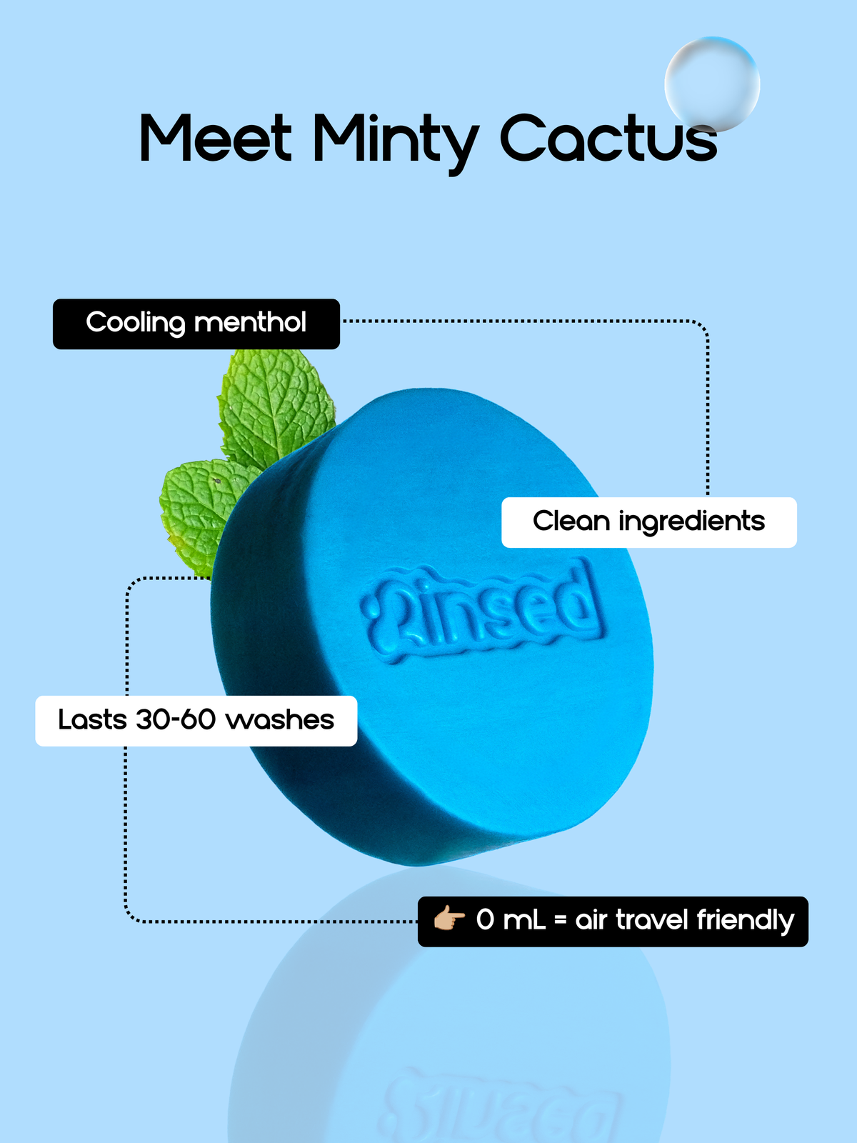 Minty Cactus 3-in-1 Stück mit kühlendem Menthol, klaren Inhaltsstoffen und bis zu 60 Wäschen