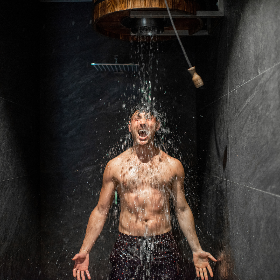 man in shower