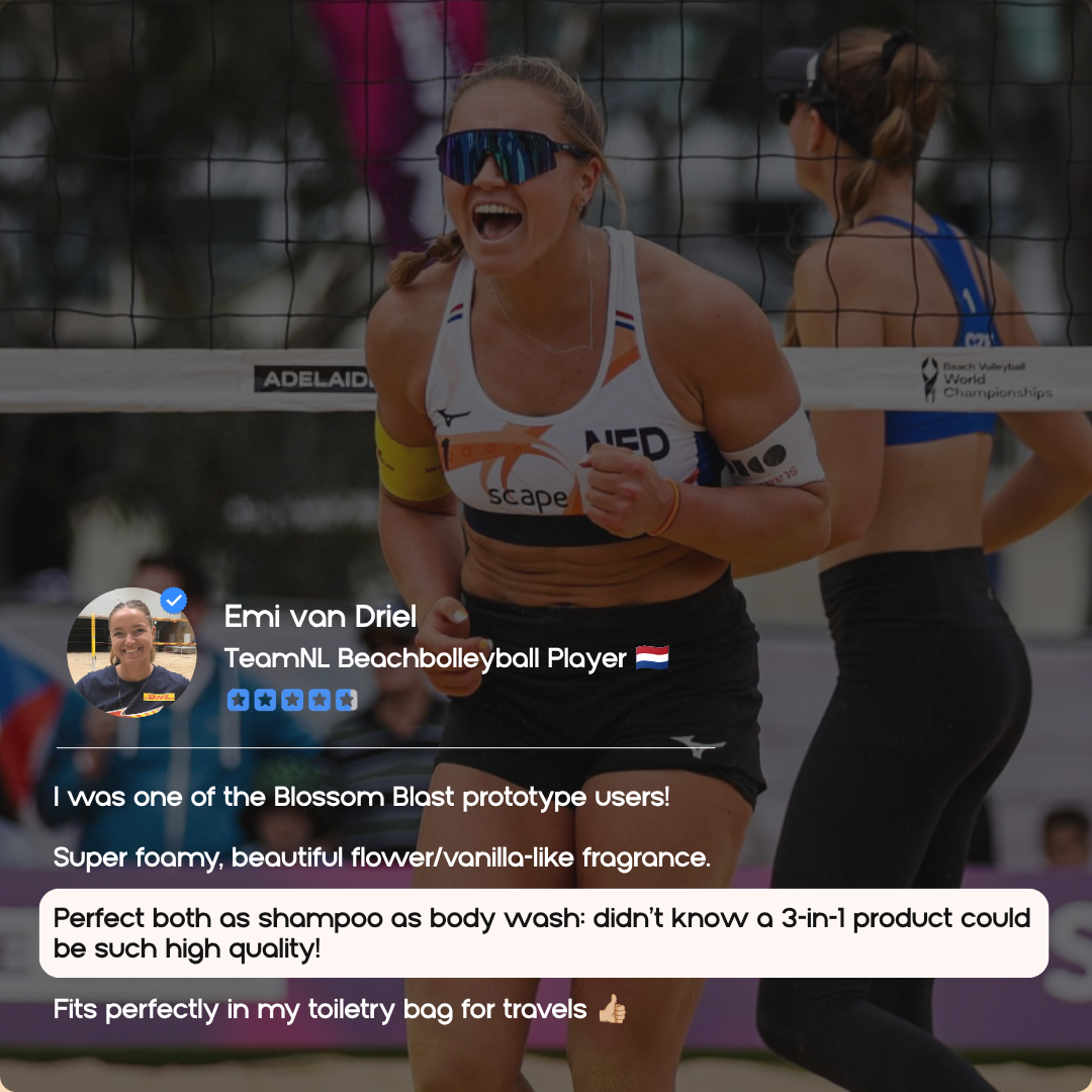 Team NL beach volleyball player Emi van Driel with her five-star review of the Blossom Blast bar